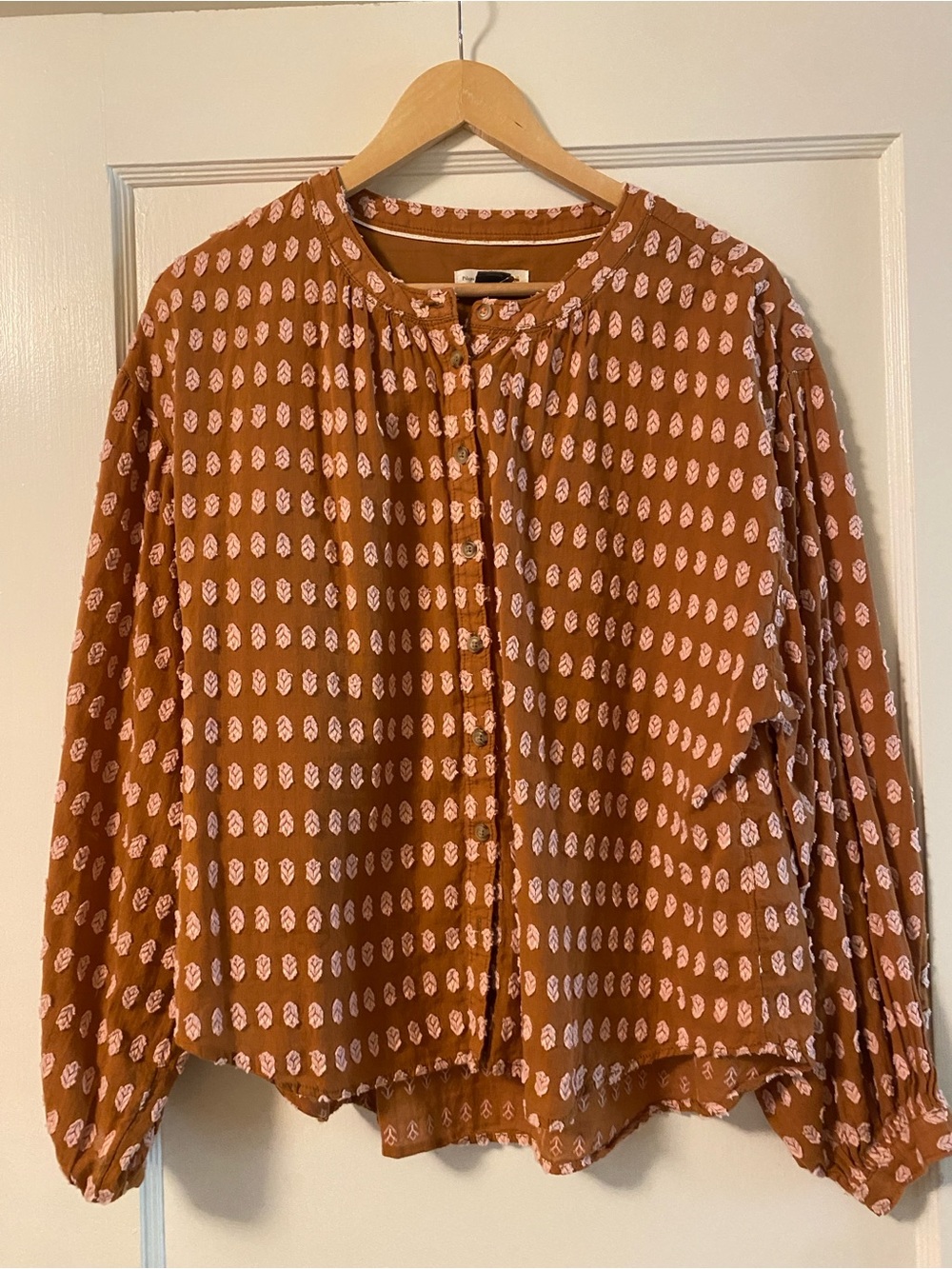 Pilcro Rust Button-Front Printed Blouse